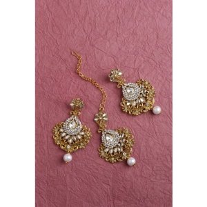 Generic Women's Rose Gold Plated Alloy Kundan Earrings & Mangtikka (White)