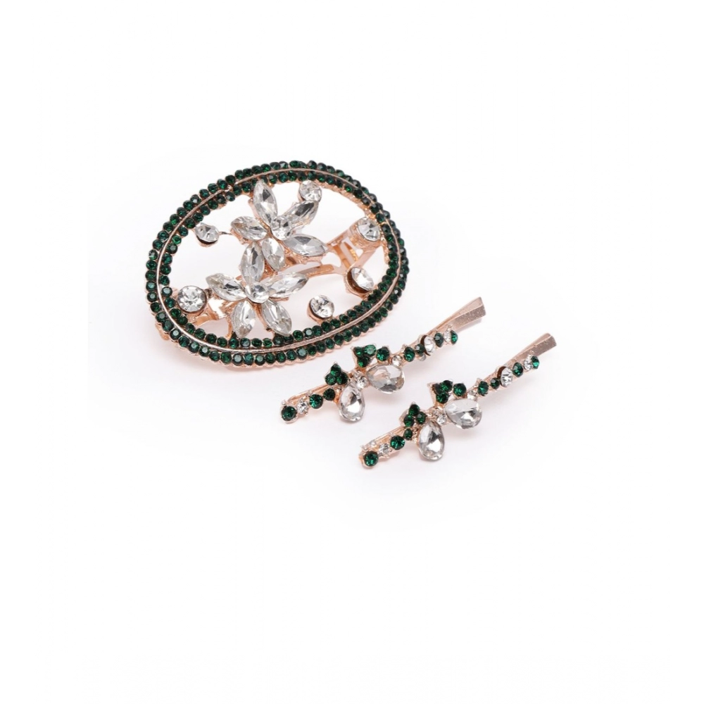 Generic Women's Rose Gold Plated Alloy Hair Pin Set (Green)