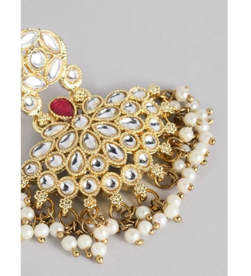 Women's Rose Gold Plated Alloy Kundan Earrings & Mangtikka (White) Women's Rose Gold Plated Alloy Kundan Earrings & Mangtikka (White)