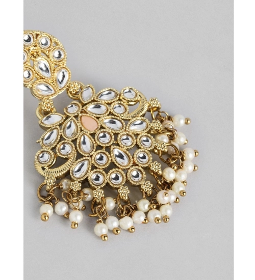 Women's Rose Gold Plated Alloy Kundan Earrings & Mangtikka (White) Women's Rose Gold Plated Alloy Kundan Earrings & Mangtikka (White)