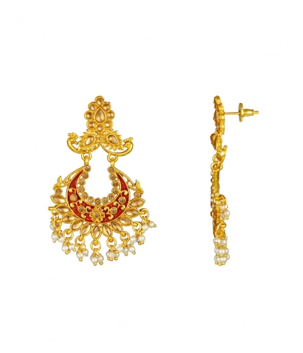 Women's Rose Gold Plated Alloy Kundan Earrings &amp; Mangtikka (Maroon)