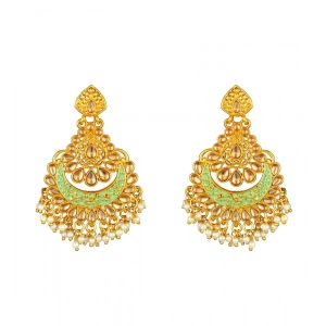 Generic Women's Rose Gold Plated Alloy Kundan Earrings & Mangtikka (Green)
