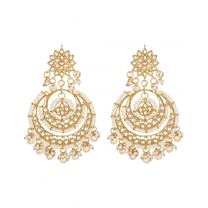 Generic Women's Rose Gold Plated Alloy Kundan Earrings & Mangtikka (White)