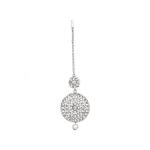 Generic Women's Rose Gold Plated Alloy Kundan Earrings & Mangtikka (White)