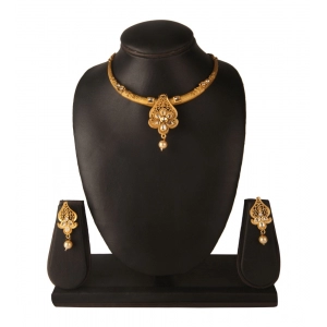 Generic Women's Rose Gold Plated Alloy Necklace & Earings Set (Gold & White)