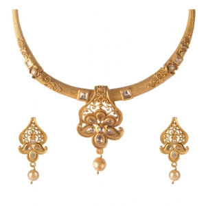 Generic Women's Rose Gold Plated Alloy Necklace & Earings Set (Gold & White)