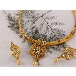 Generic Women's Rose Gold Plated Alloy Necklace & Earings Set (Gold & White)