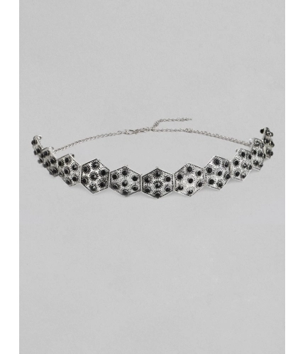 Women's Rose Gold Plated Alloy Choker (Silver &amp; Black)