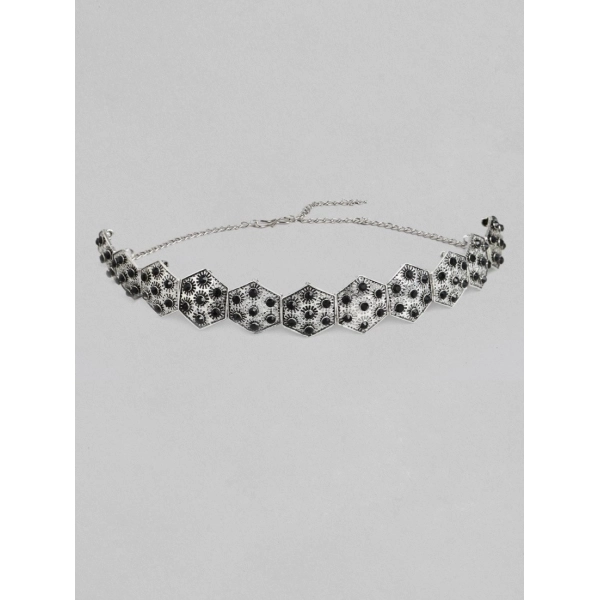 Dropship Women's Rose Gold Plated Alloy Choker (Silver &amp; Black)