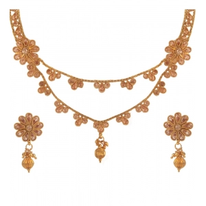 Generic Women's Rose Gold Plated Alloy Necklace & Earings Set (White)
