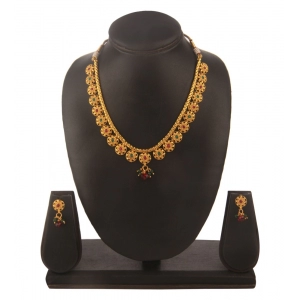 Generic Women's Rose Gold Plated Alloy Necklace & Earings Set (Green & Red)