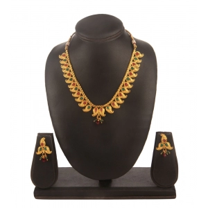 Generic Women's Rose Gold Plated Alloy Necklace & Earings Set (Green & Red)