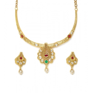 Generic Women's Rose Gold Plated Alloy Necklace & Earings Set (White & Red)