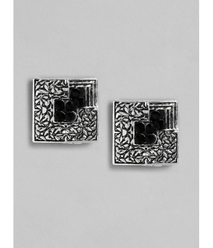 Women's Rose Gold Plated Alloy Necklace &amp; Earings Set (Silver &amp; Black)