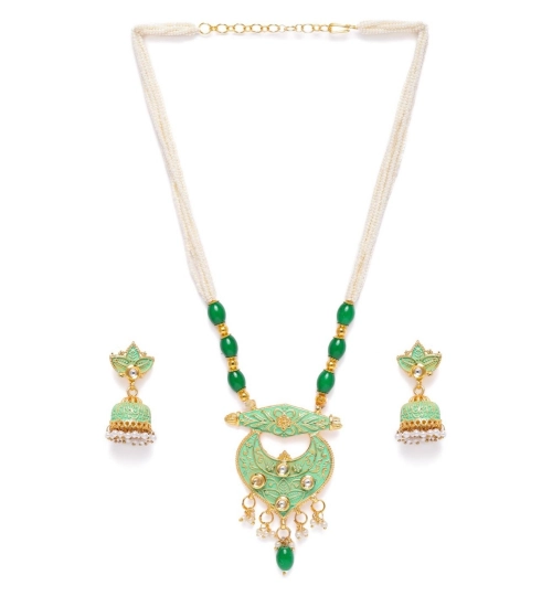 Women's Rose Gold Plated Alloy Necklace & Earings Set (Green)