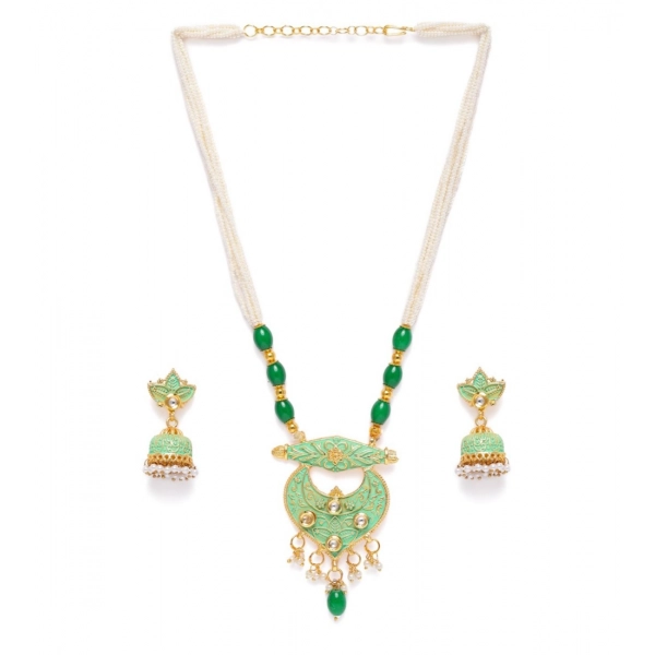 Dropship Women's Rose Gold Plated Alloy Necklace &amp; Earings Set (Green)