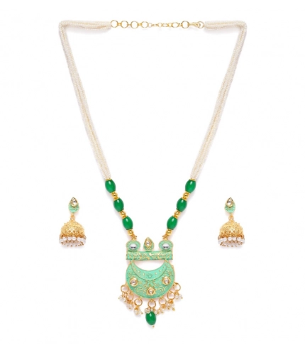 Women's Rose Gold Plated Alloy Necklace &amp; Earings Set (Green)