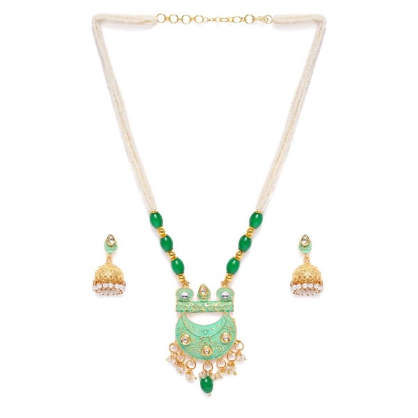 Dropship Women's Rose Gold Plated Alloy Necklace &amp; Earings Set (Green)