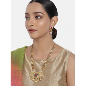 Generic Women's Rose Gold Plated Alloy Necklace & Earings Set (Green & Red)
