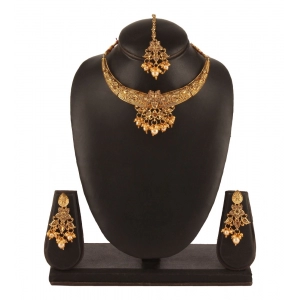 Generic Women's Rose Gold Plated Alloy Necklace & Earings Set (Gold)
