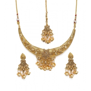 Generic Women's Rose Gold Plated Alloy Necklace & Earings Set (Gold)