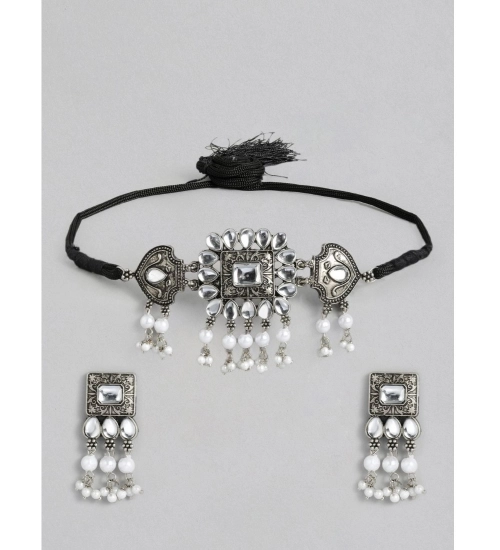 Women's Rose Gold Plated Alloy Necklace & Earings Set (Silver)