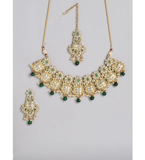Women's Rose Gold Plated Alloy Necklace & Earings Set (Green)