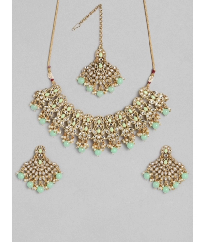 Women's Rose Gold Plated Alloy Necklace &amp; Earings Set (Light Green)
