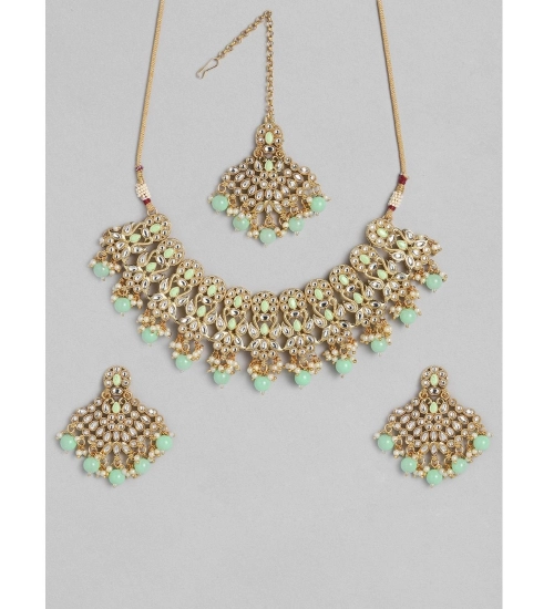Women's Rose Gold Plated Alloy Necklace & Earings Set (Light Green)