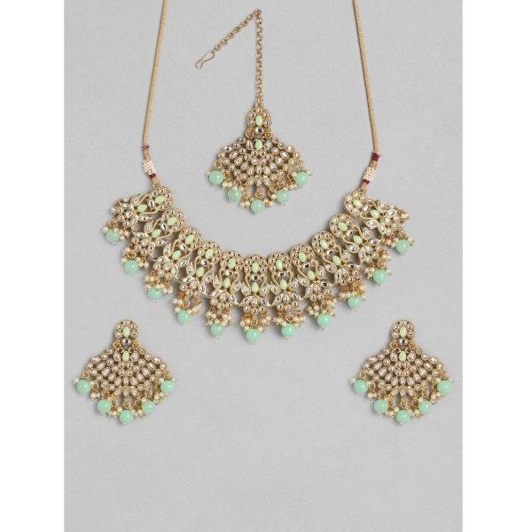 Dropship Women's Rose Gold Plated Alloy Necklace &amp; Earings Set (Light Green)