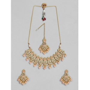 Generic Women's Rose Gold Plated Alloy Necklace & Earings Set (Pink)