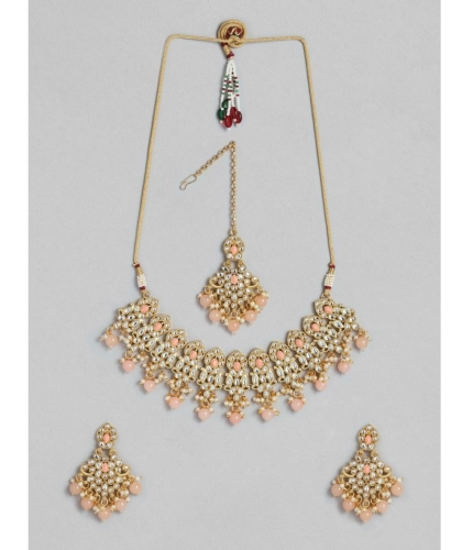 Women's Rose Gold Plated Alloy Necklace &amp; Earings Set (Pink)