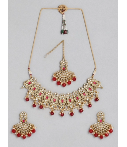 Women's Rose Gold Plated Alloy Necklace &amp; Earings Set (Red)