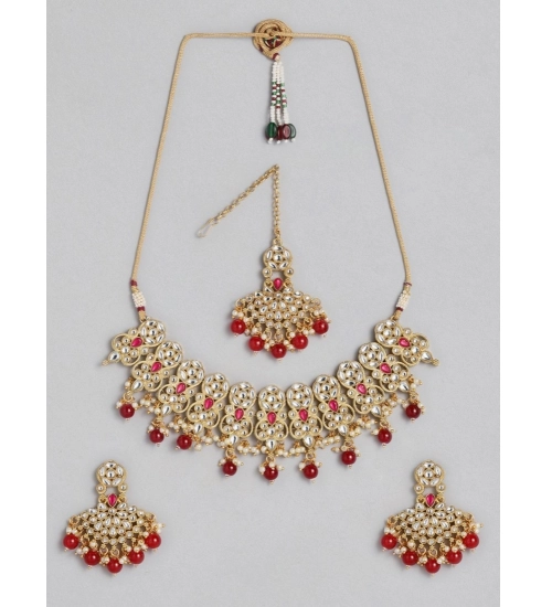 Women's Rose Gold Plated Alloy Necklace & Earings Set (Red)