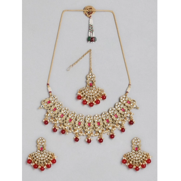 Dropship Women's Rose Gold Plated Alloy Necklace &amp; Earings Set (Red)