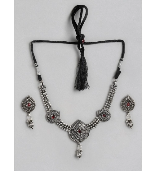 Women's Rose Gold Plated Alloy Necklace & Earings Set (Silver)