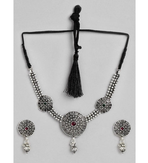 Women's Rose Gold Plated Alloy Necklace & Earings Set (Silver)