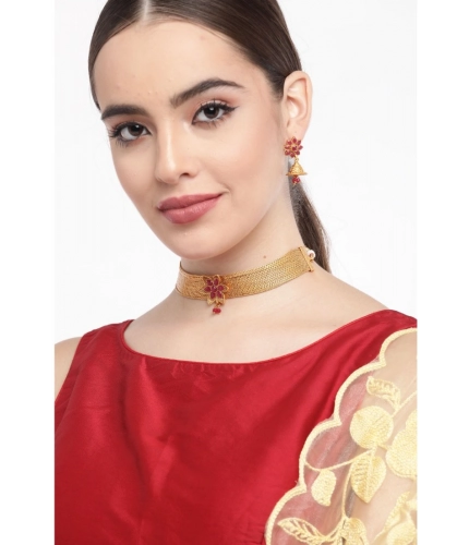 Women's Rose Gold Plated Alloy Necklace &amp; Earings Set (Gold)