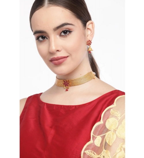 Women's Rose Gold Plated Alloy Necklace & Earings Set (Gold)