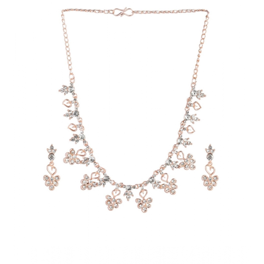 Women's Rose Gold Plated Brass Necklace &amp; Earings Set (Gold)