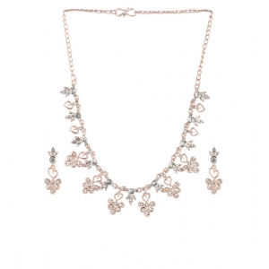 Generic Women's Rose Gold Plated Brass Necklace & Earings Set (Gold)