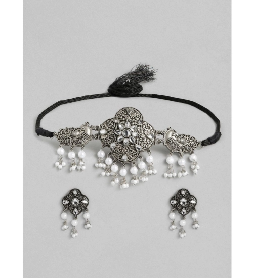 Women's Rose Gold Plated Alloy Necklace & Earings Set (Silver & White)