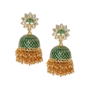 Generic Women's Rose Gold Plated Alloy Earrings (Green)