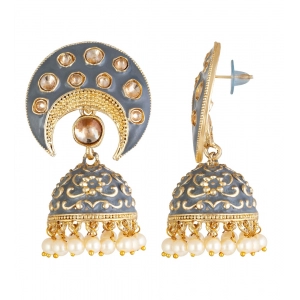 Generic Women's Rose Gold Plated Alloy Earrings (Gold & Grey)