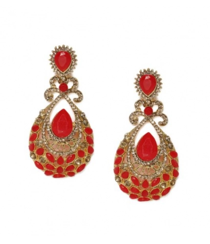 Women's Rose Gold Plated Alloy Earrings (Gold &amp; Red)