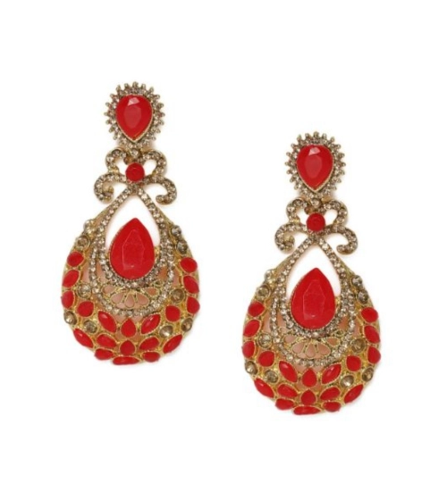 Women's Rose Gold Plated Alloy Earrings (Gold & Red)
