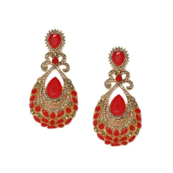 Dropship Women's Rose Gold Plated Alloy Earrings (Gold &amp; Red)