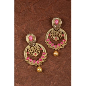 Generic Women's Rose Gold Plated Alloy Earrings (Gold & Pink)