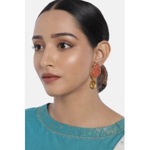 Generic Women's Rose Gold Plated Alloy Earrings (Gold & Red)