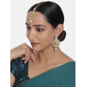 Generic Women's Rose Gold Plated Alloy Kundan Earrings & Mangtikka (White)